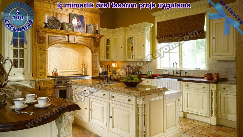 Avangarde Lüks Mutfak Tasarımı Beyaz Antik Mutfak Dolabı Tezgahı